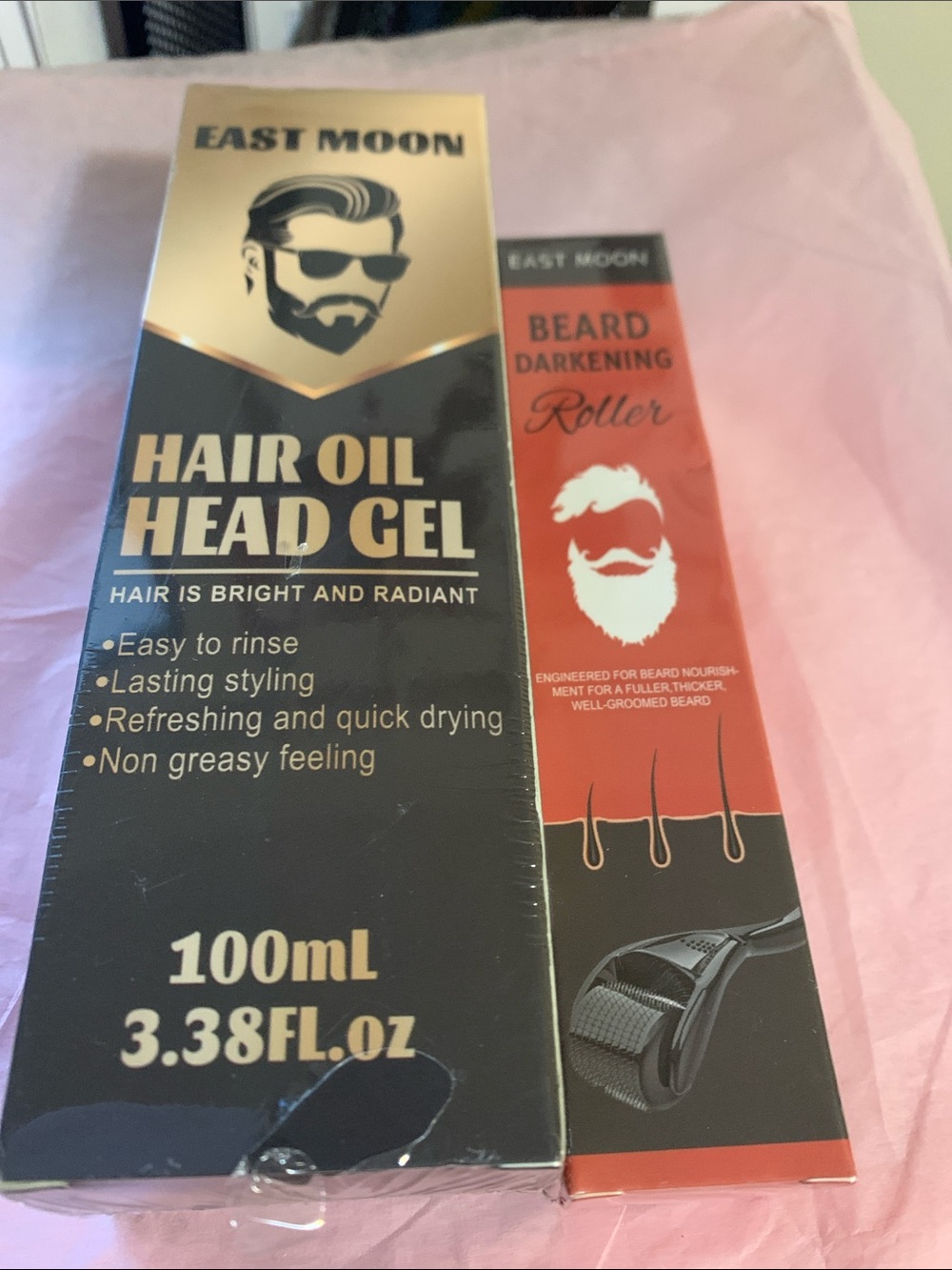 Men’s Hair Oil Head Gel – Black & Gold, 100mL & Beard Darkening Roller